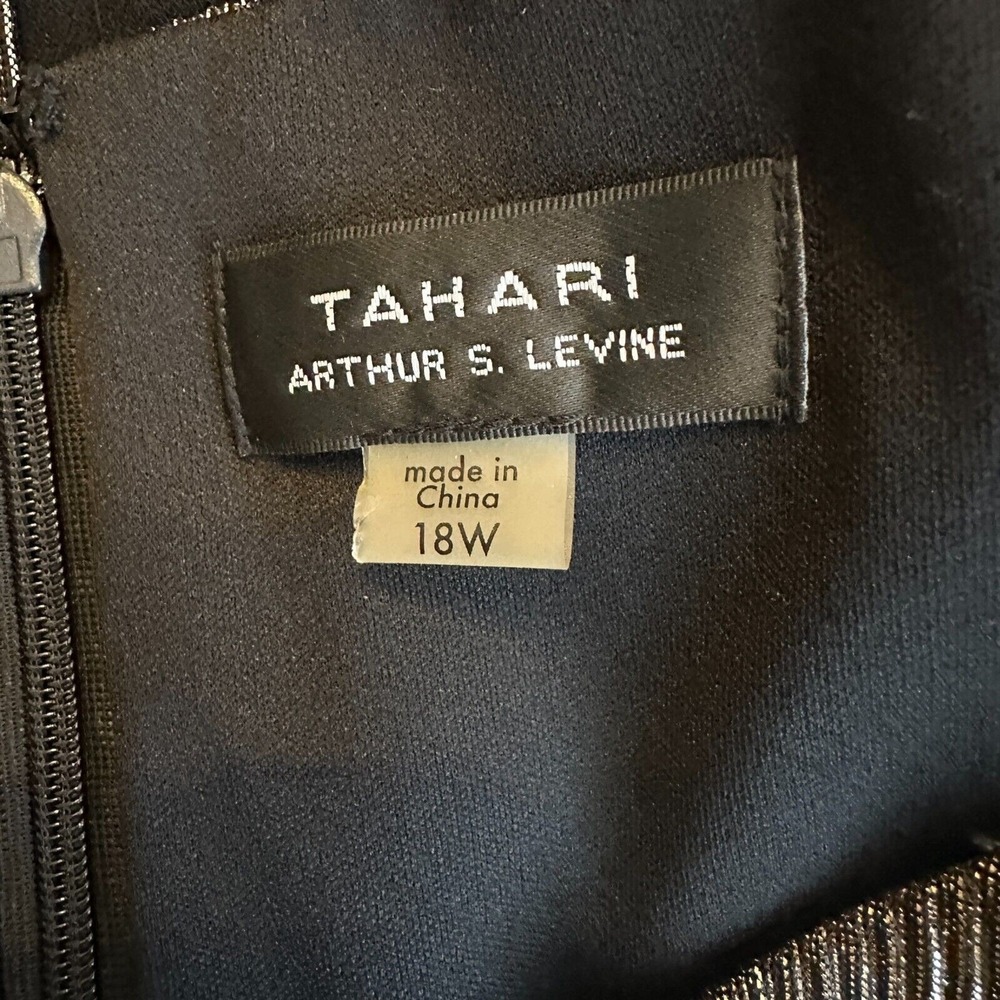 Tahari Arthur S Levine Dress Women Plus 18W Black Gold Metallic Asymmetrical NWT - Picture 3 of 10